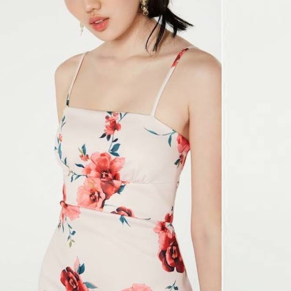 Juniors Sequin Hearts Pink Floral Print Open Back - Picture 6 of 7